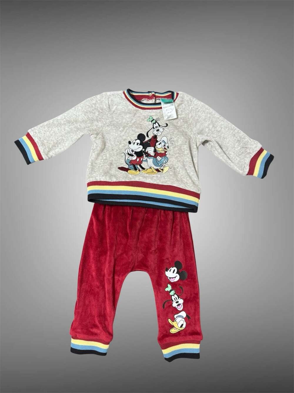 Disney Baby Mickey Donald Goofy 2 Piece Sweatshirt Pants Set 6-9M NWT Retro